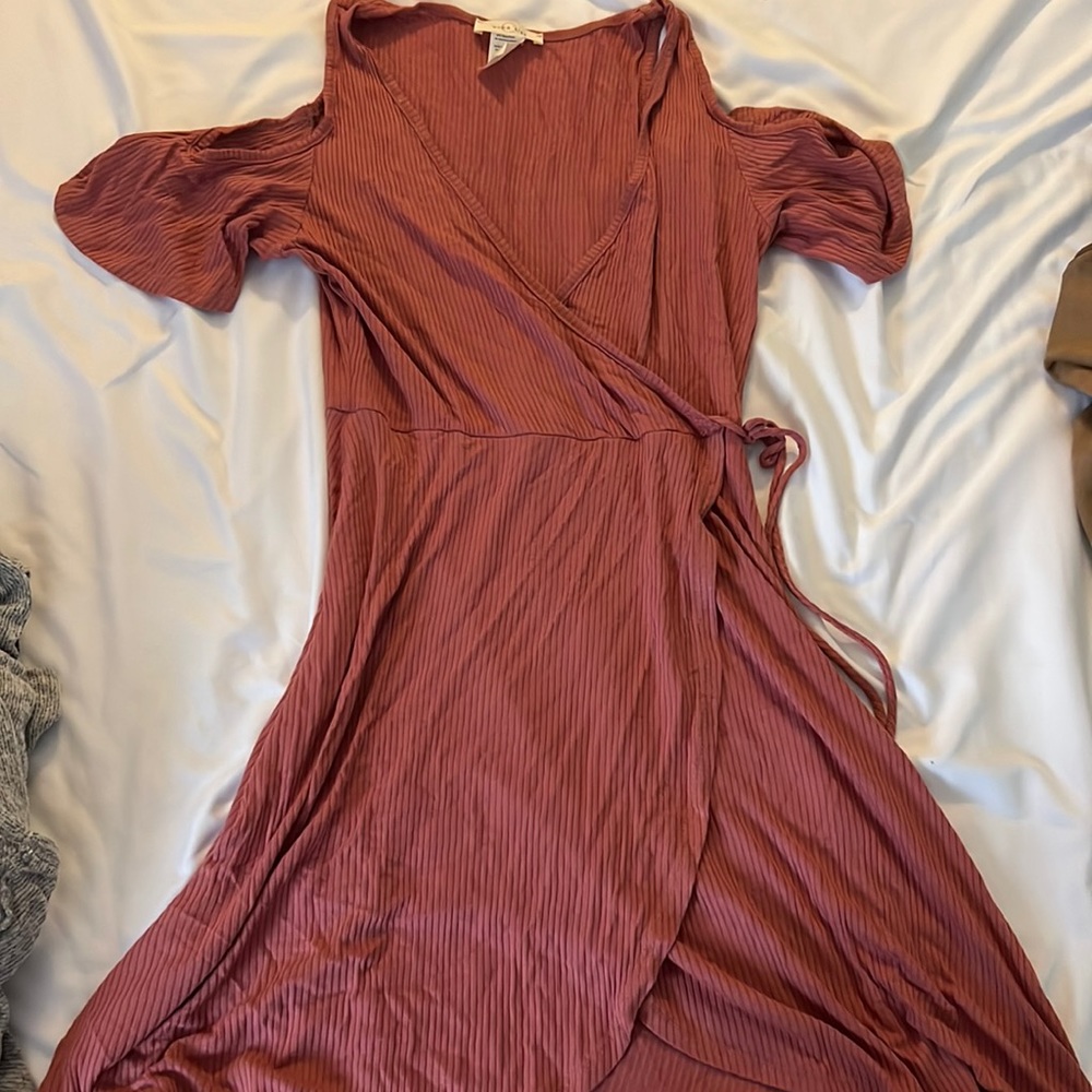 Pink wrap skater dress